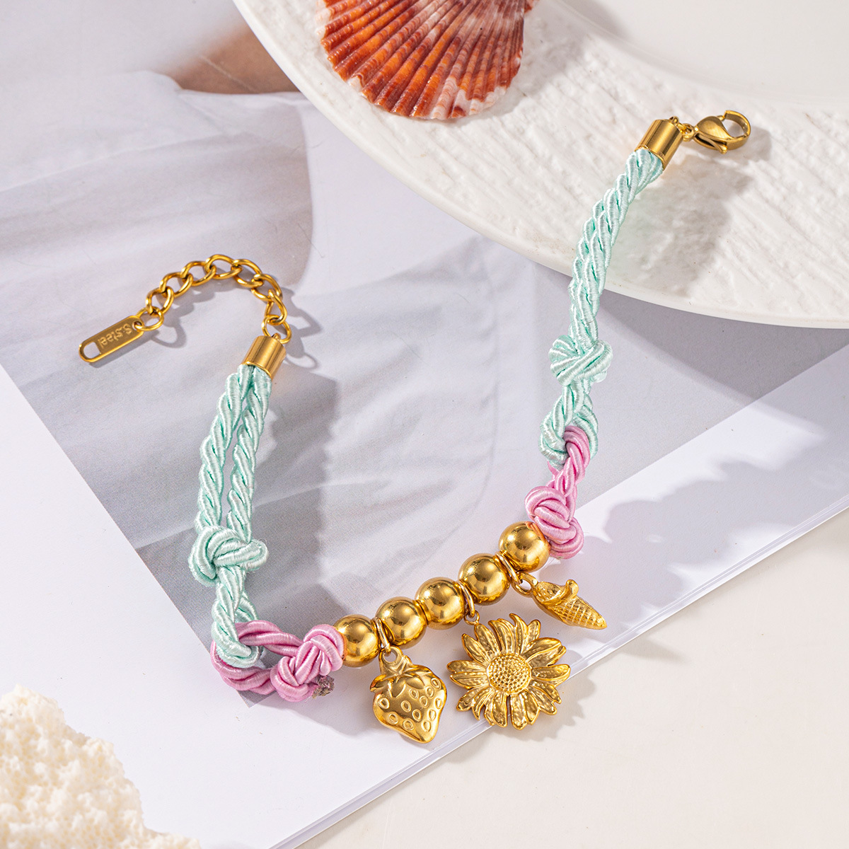 For Women Marine Style Bracelets Featuring Electroplated Gold Plating And Shell Inlay With Weave Craft 3
