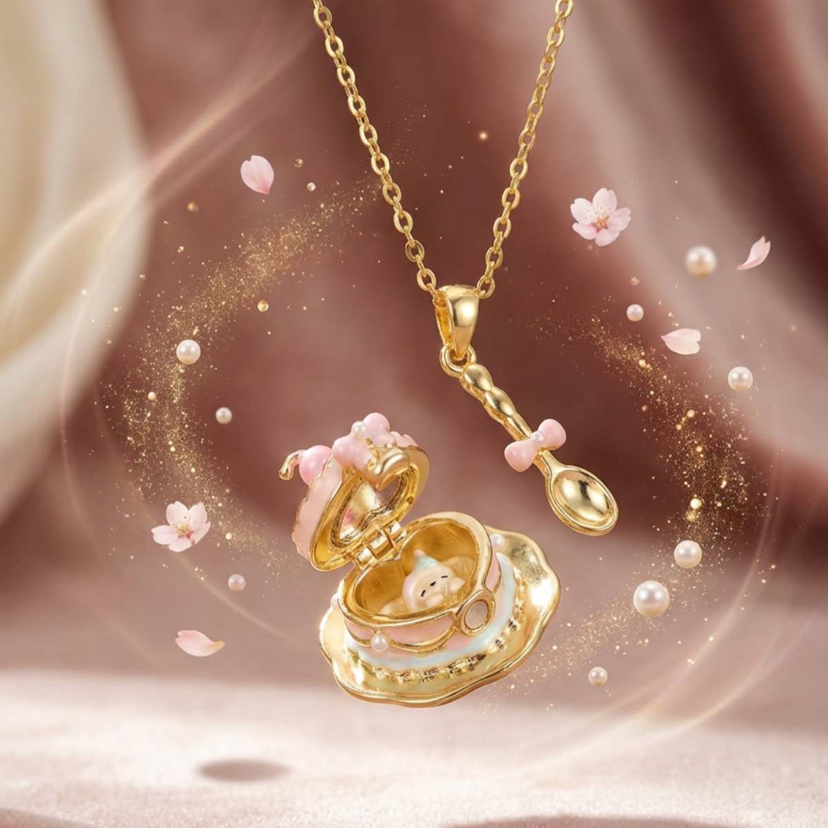 Women’s Enamel Cup Necklace With 18K Real Gold Plated Copper And Zircon Inlay, Featuring Electroplated Box Chain 2
