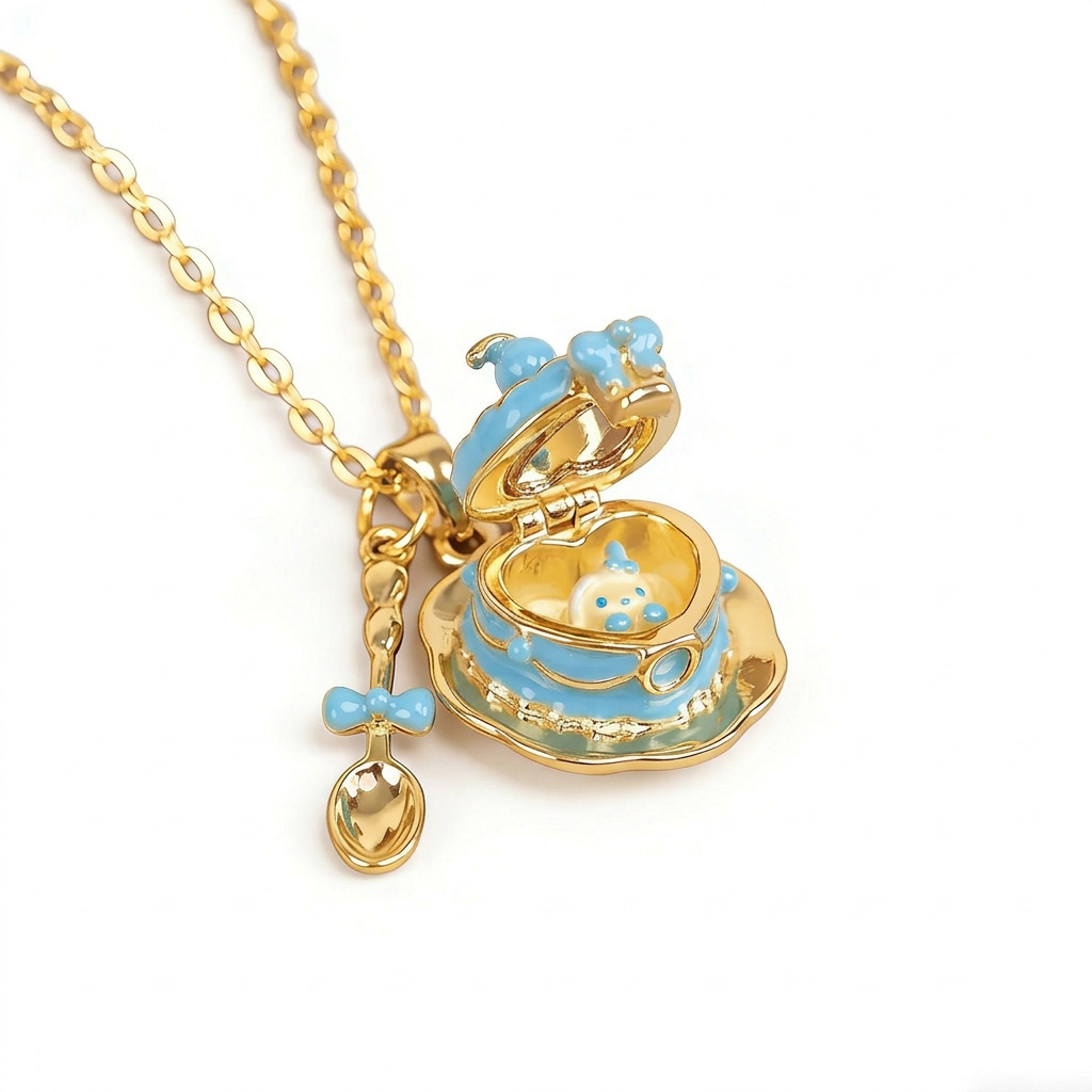 Women’s Enamel Cup Necklace With 18K Real Gold Plated Copper And Zircon Inlay, Featuring Electroplated Box Chain 8