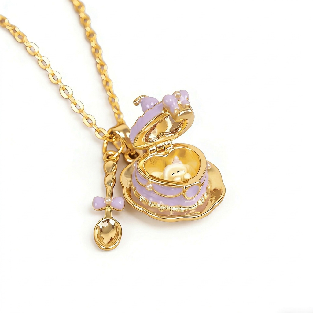 Women’s Enamel Cup Necklace With 18K Real Gold Plated Copper And Zircon Inlay, Featuring Electroplated Box Chain 10