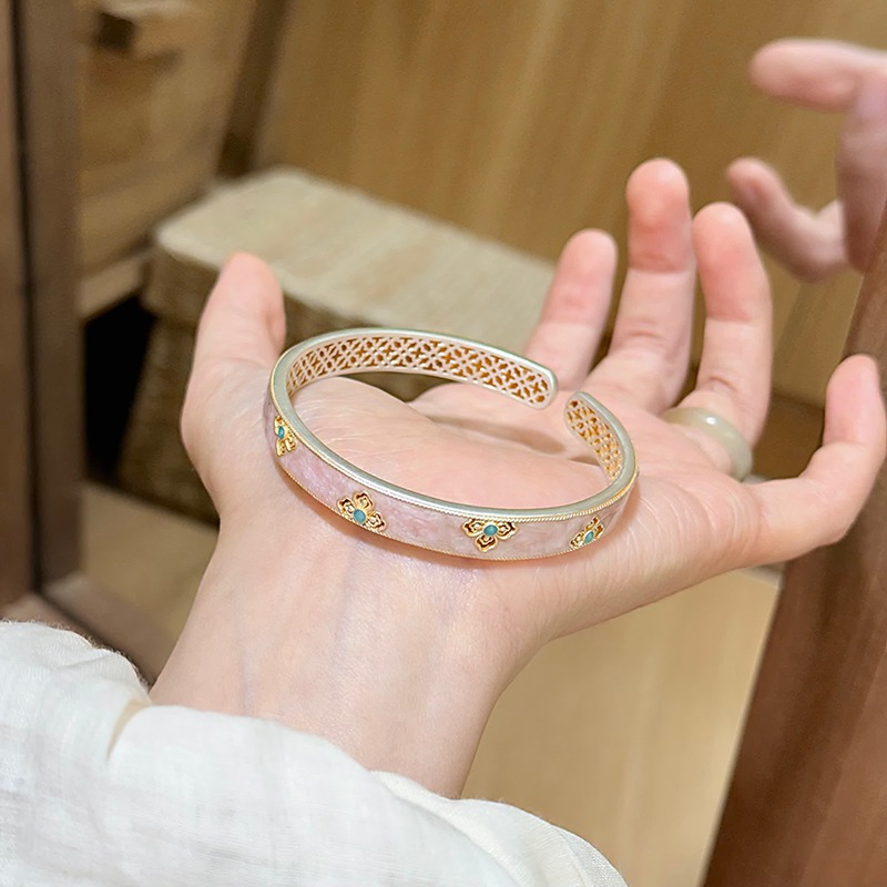 Women’s Enamel Flowers Bangle In Copper With Silver Plated Electroplated Finish 2