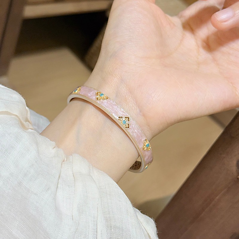 Women’s Enamel Flowers Bangle In Copper With Silver Plated Electroplated Finish 3