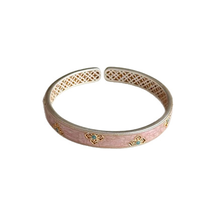 Women’s Enamel Flowers Bangle In Copper With Silver Plated Electroplated Finish 5