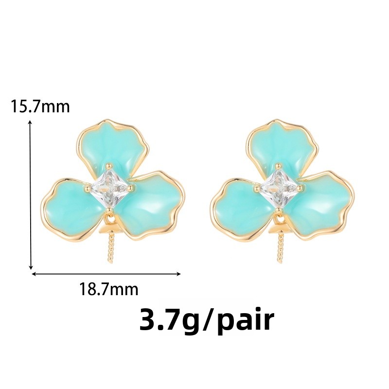 Women’s Enamel Flowers Earrings In Copper With Real Gold Electroplated Finish And Zircon Inlay