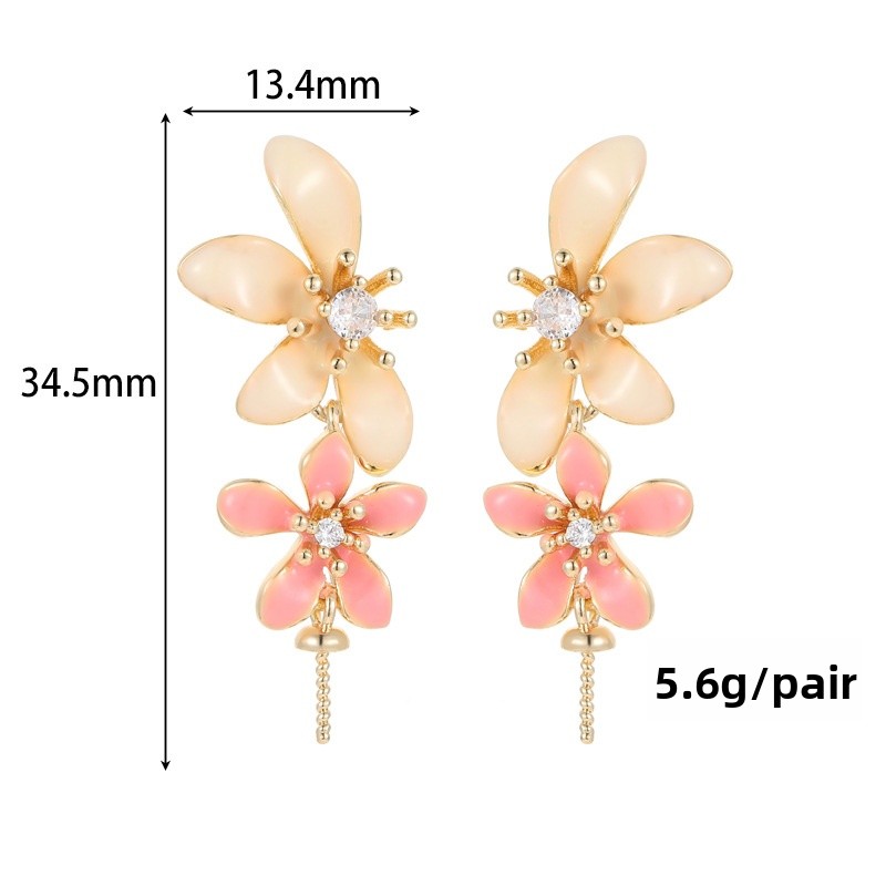 Women’s Enamel Flowers Earrings In Copper With Real Gold Electroplated Finish And Zircon Inlay 3