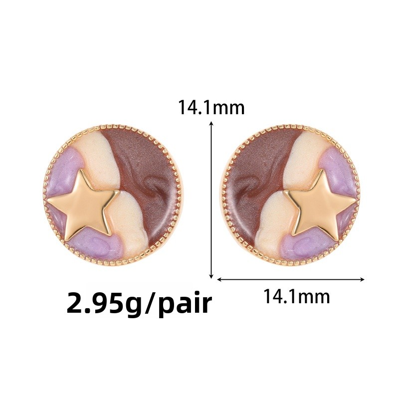 Women’s Enamel Flowers Earrings In Copper With Real Gold Electroplated Finish And Zircon Inlay 4