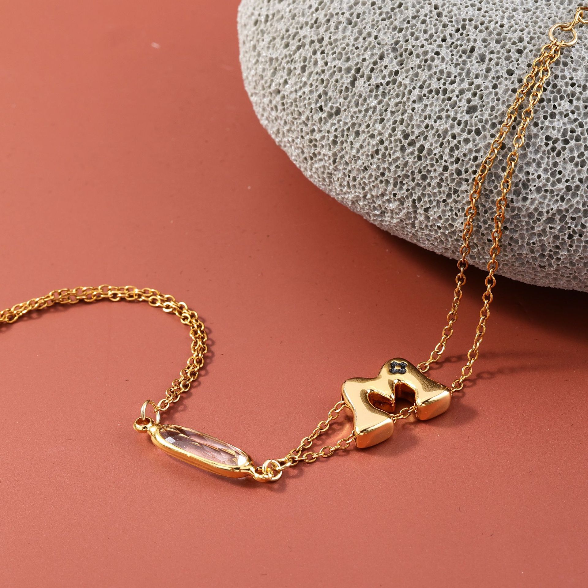 Women’s Enamel Letter Bracelet In Copper With Real Gold Plated Electroplated Finish And Zircon Inlay 3