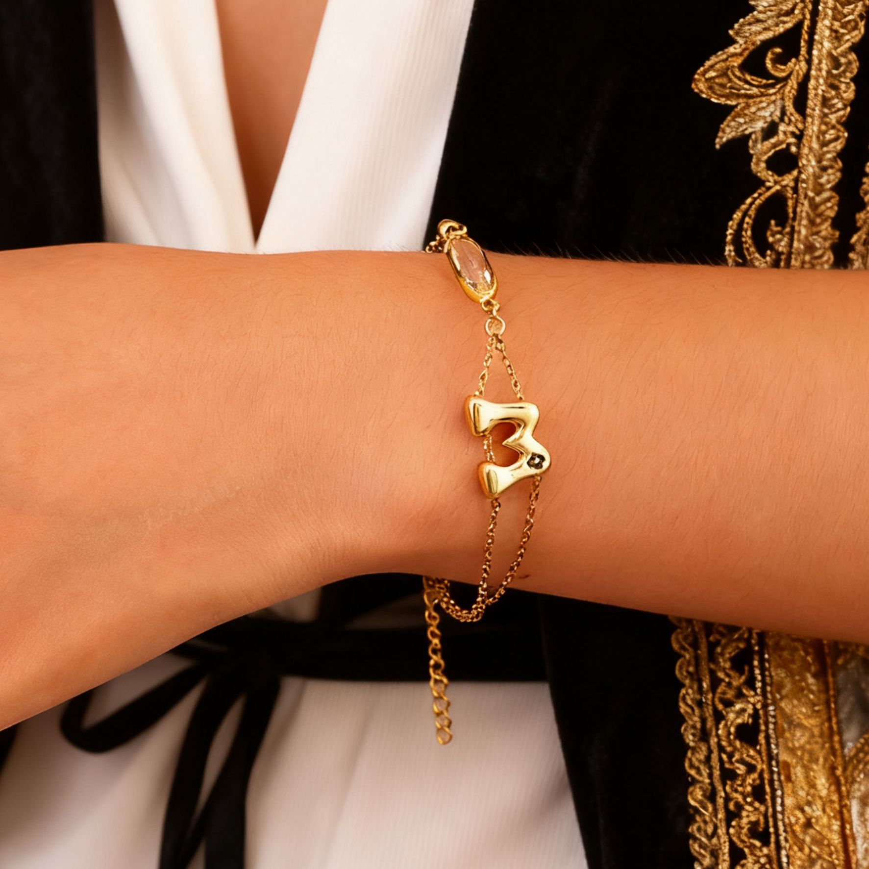 Women’s Enamel Letter Bracelet In Copper With Real Gold Plated Electroplated Finish And Zircon Inlay 4