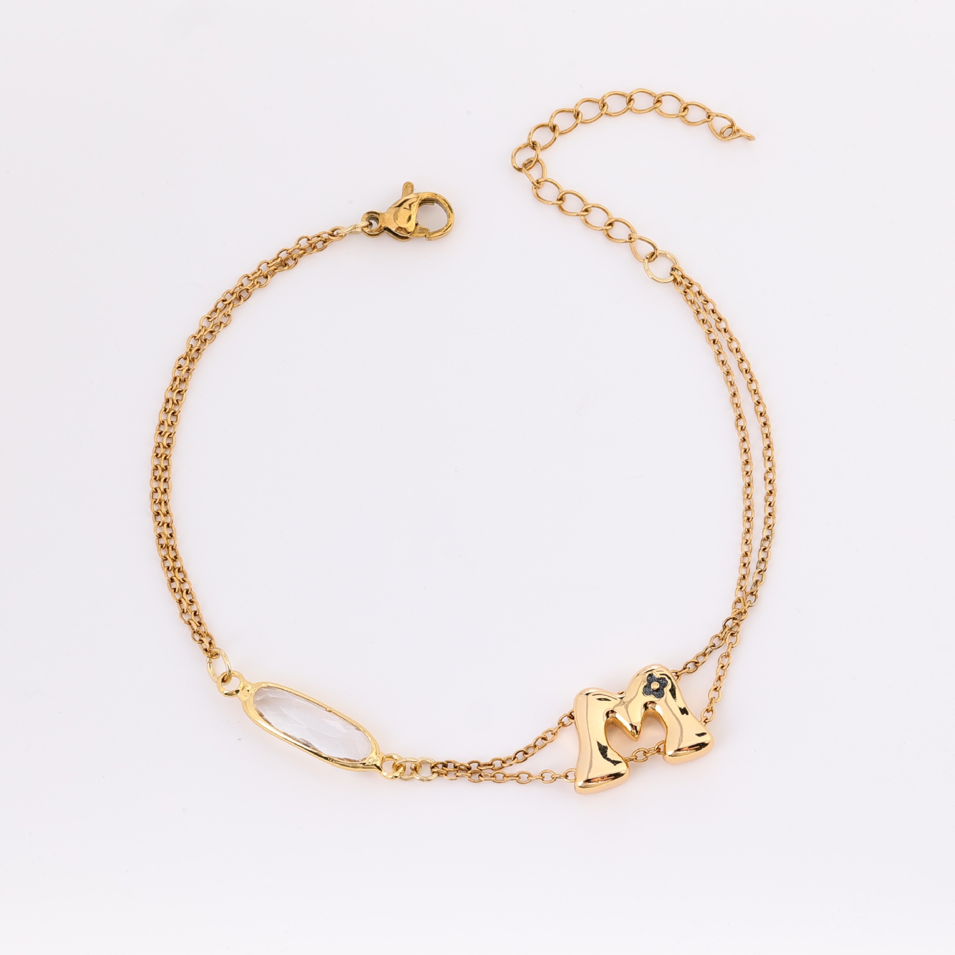 Women’s Enamel Letter Bracelet In Copper With Real Gold Plated Electroplated Finish And Zircon Inlay 5