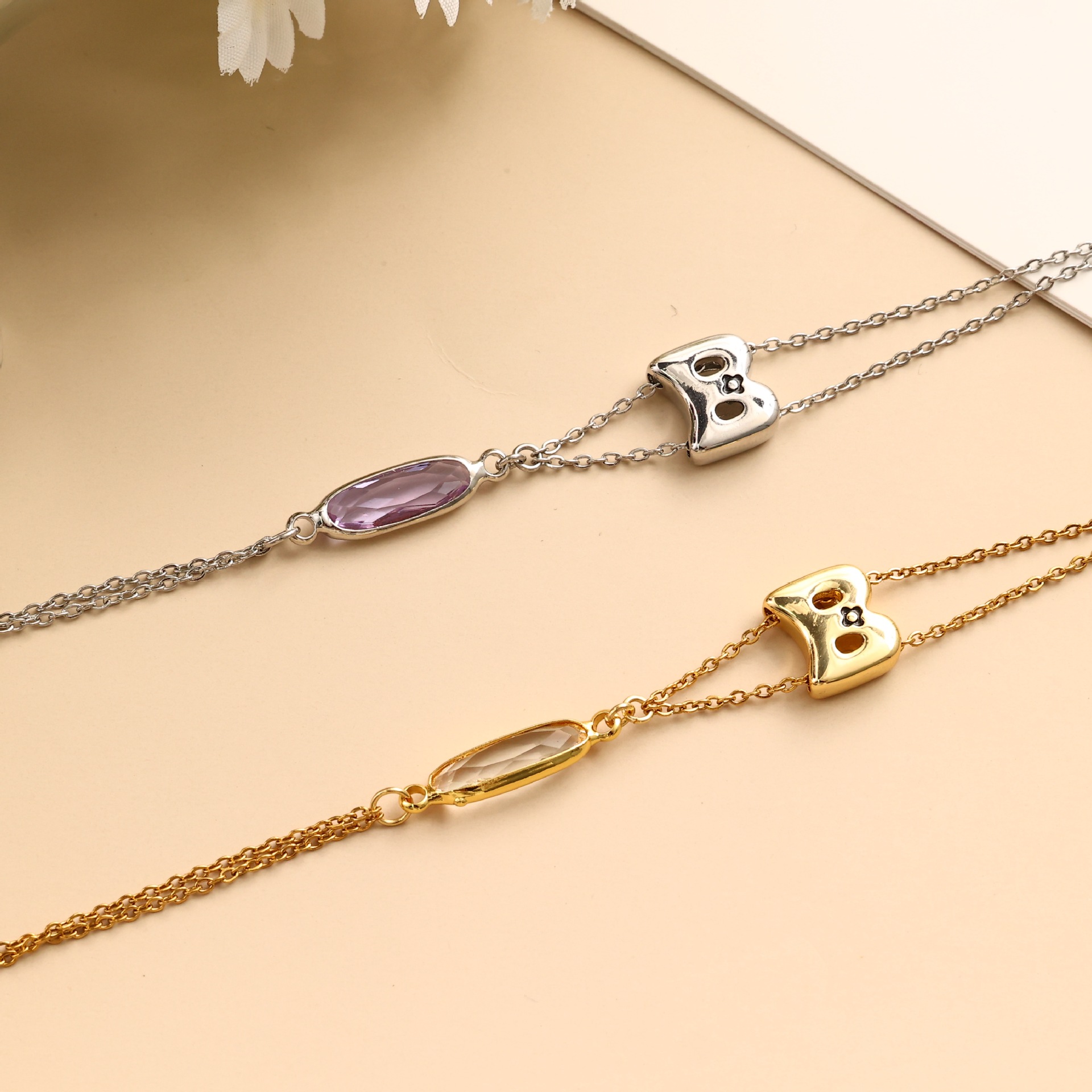 Women’s Enamel Letter Bracelet In Copper With Real Gold Plated Electroplated Finish And Zircon Inlay 2