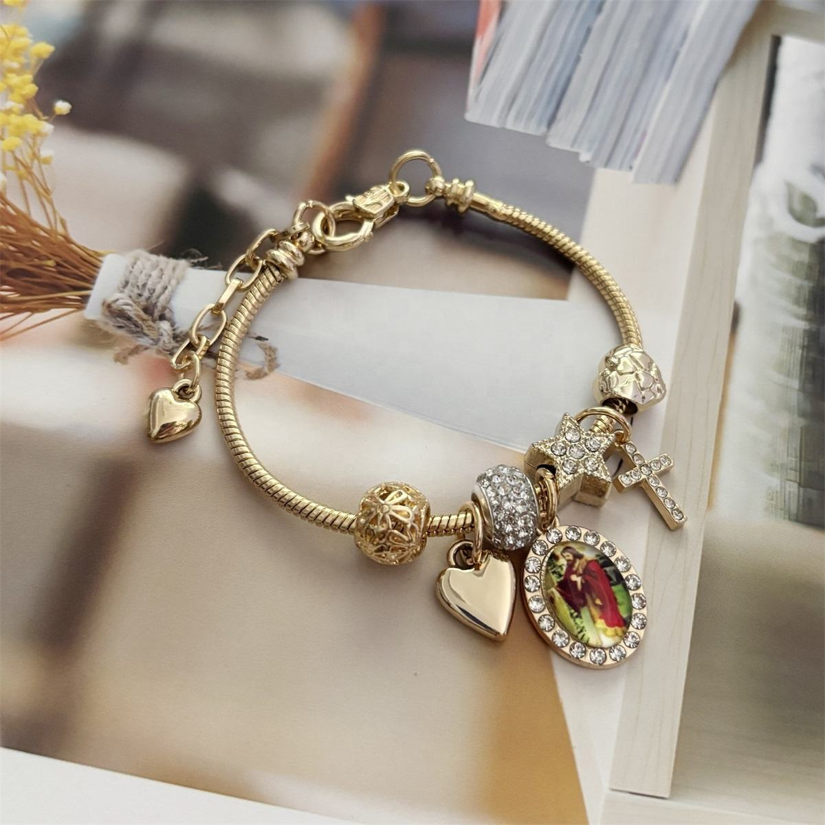 Women’s Ethnic Style Cross Beaded Bracelet In Electroplated Copper 3