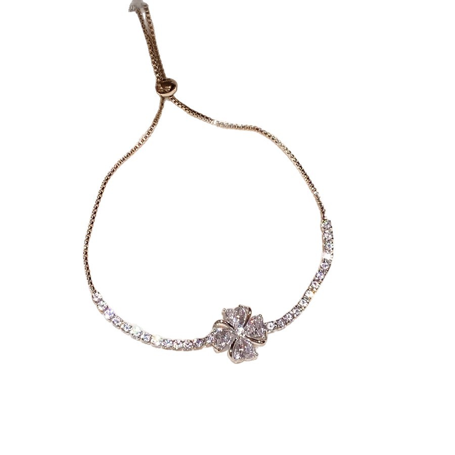 Women’s Flowers Bracelet In Copper With Real Gold Electroplated Finish And Zircon Inlay 5
