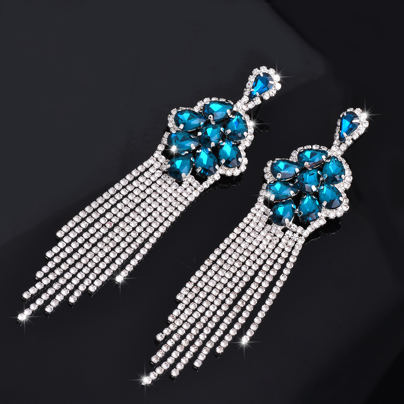 Women’s Flowers Drop Earrings With Claw Setting, Silver Plated Copper And Rhinestones, Featuring Water Plating Process 3