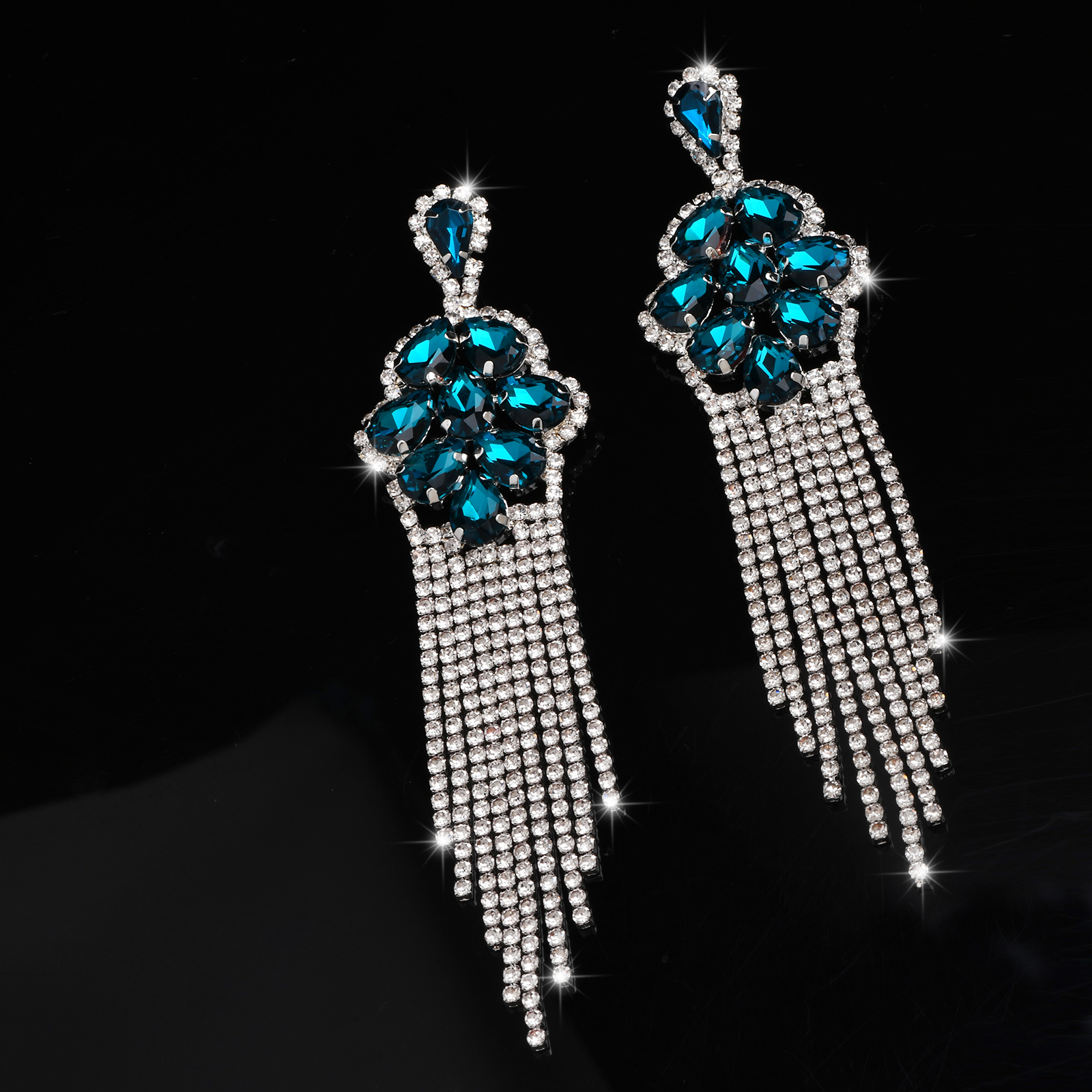 Women’s Flowers Drop Earrings With Claw Setting, Silver Plated Copper And Rhinestones, Featuring Water Plating Process 4