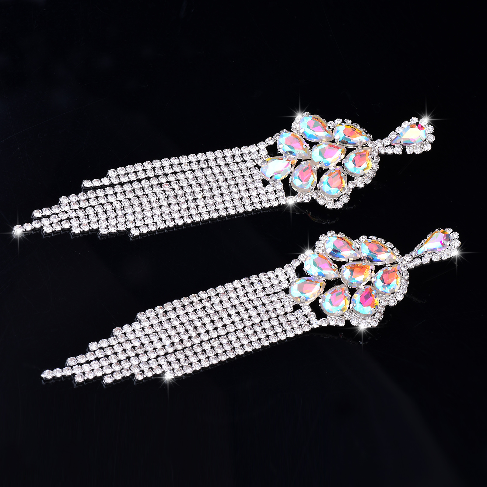 Women’s Flowers Drop Earrings With Claw Setting, Silver Plated Copper And Rhinestones, Featuring Water Plating Process 6