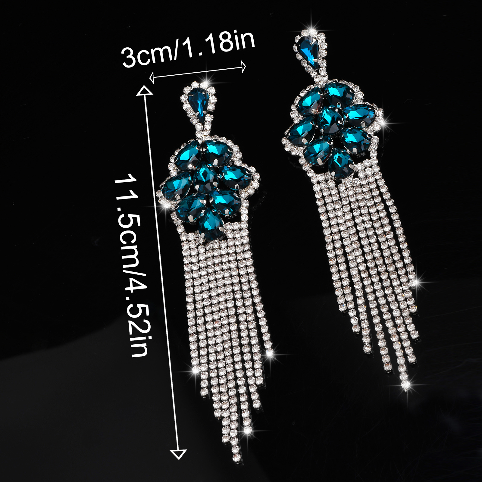 Women’s Flowers Drop Earrings With Claw Setting, Silver Plated Copper And Rhinestones, Featuring Water Plating Process 7