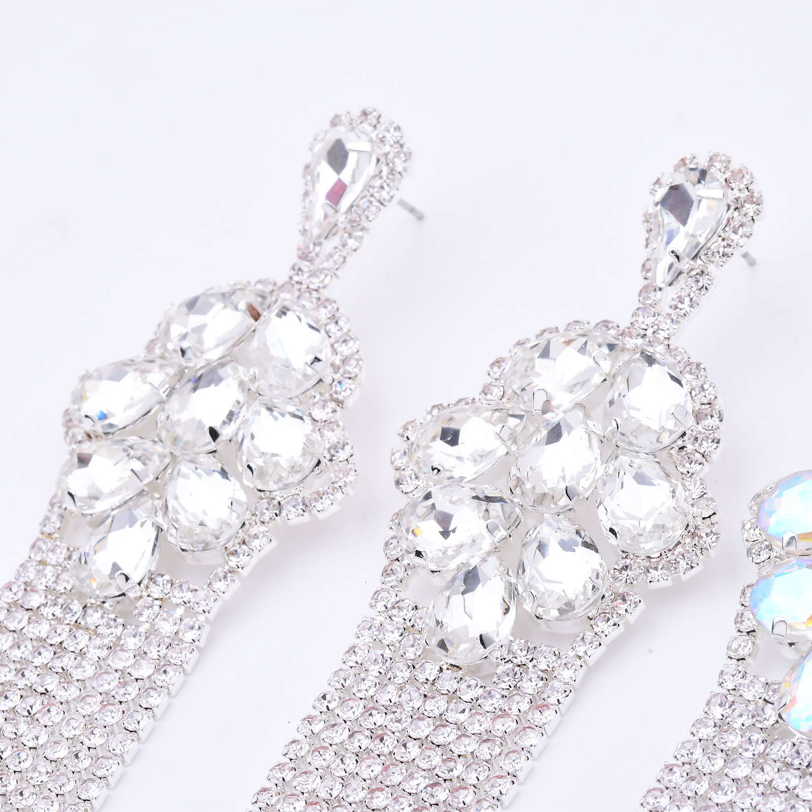 Women’s Flowers Drop Earrings With Claw Setting, Silver Plated Copper And Rhinestones, Featuring Water Plating Process 8