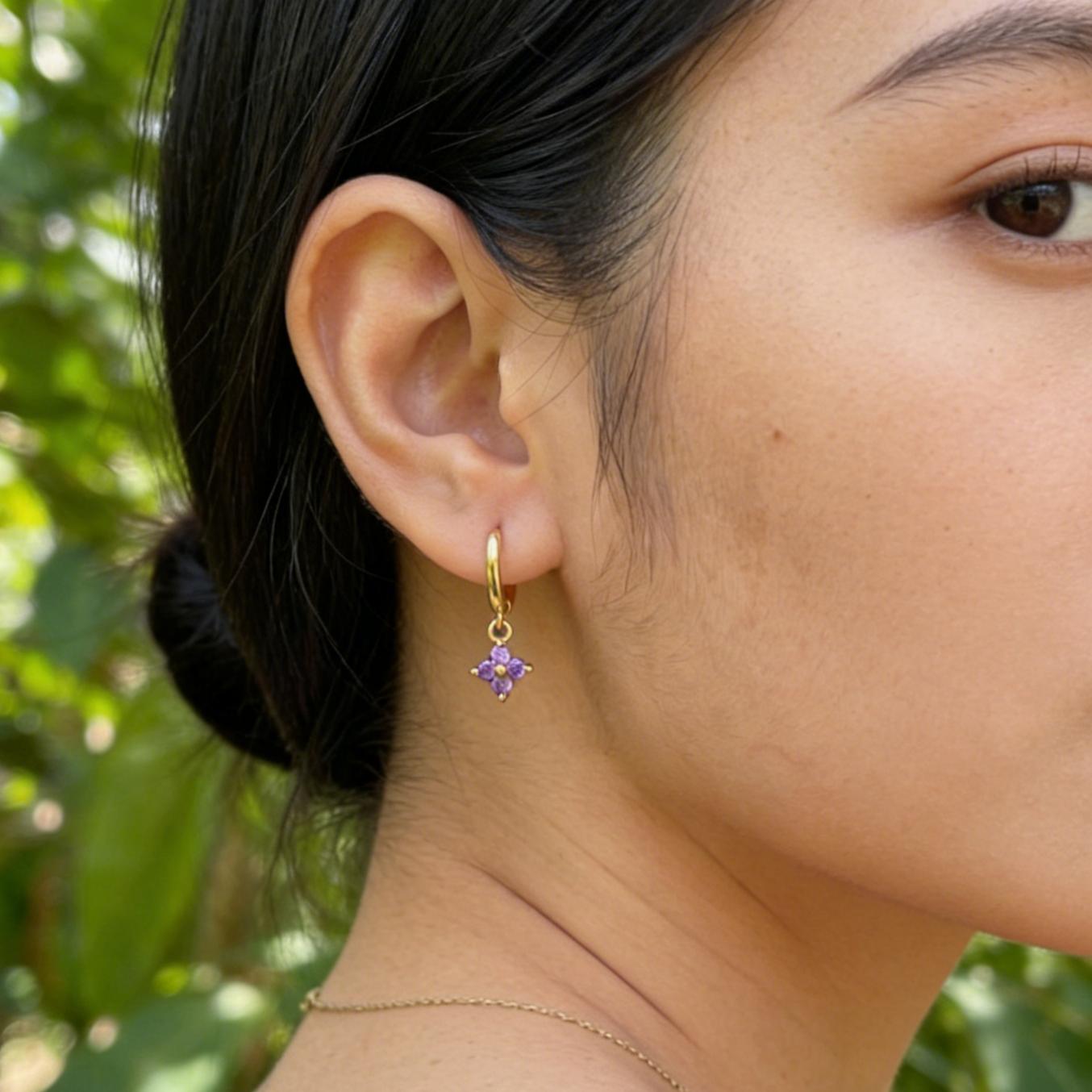 Women’s Flowers Earrings With Claw Setting, Golden Plated Copper And Zircon Inlay, Featuring Water Plating Process 3