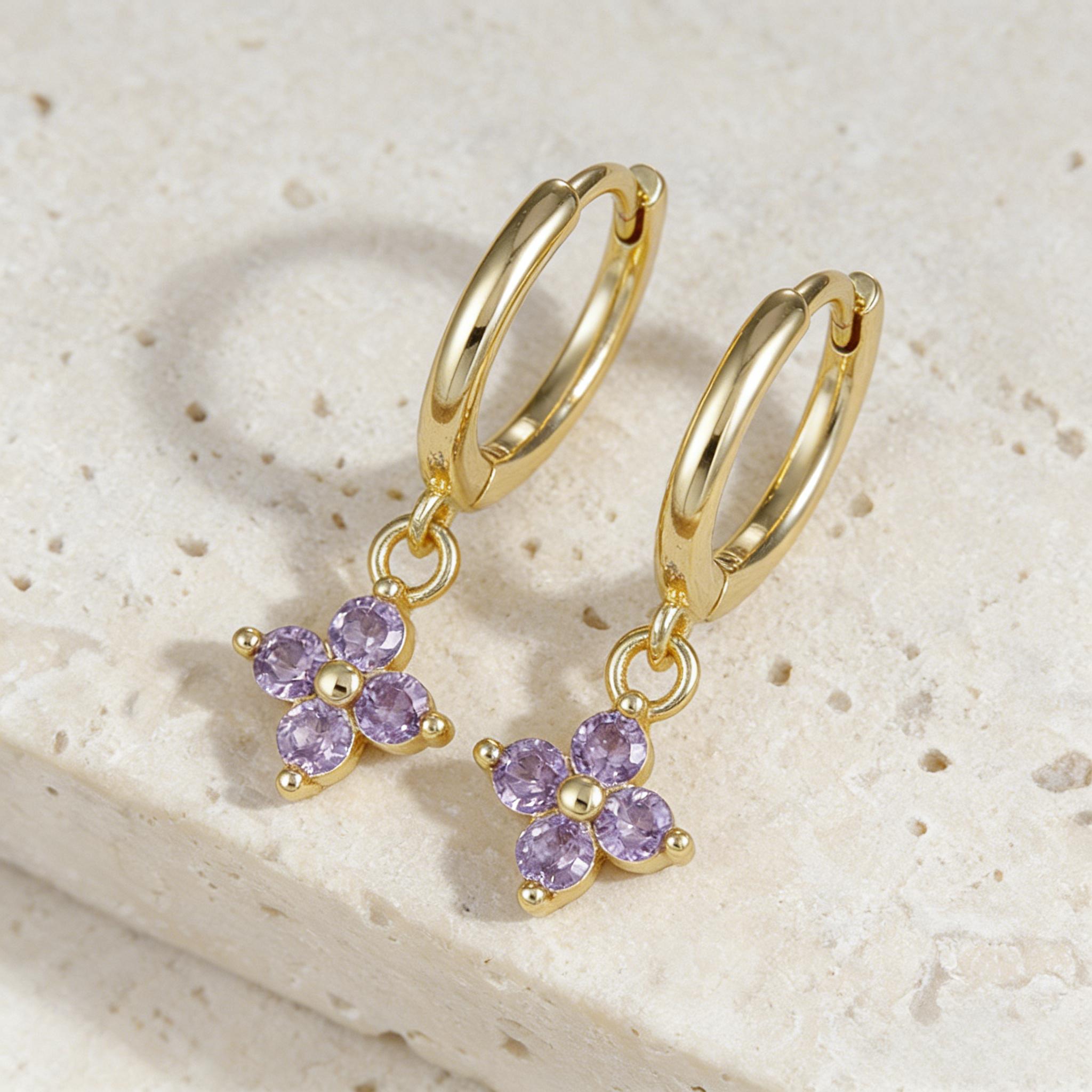 Women’s Flowers Earrings With Claw Setting, Golden Plated Copper And Zircon Inlay, Featuring Water Plating Process 5