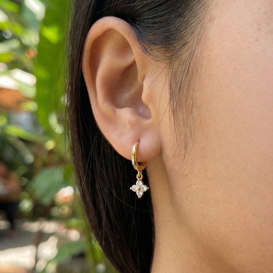 Women’s Flowers Earrings With Claw Setting, Golden Plated Copper And Zircon Inlay, Featuring Water Plating Process 8