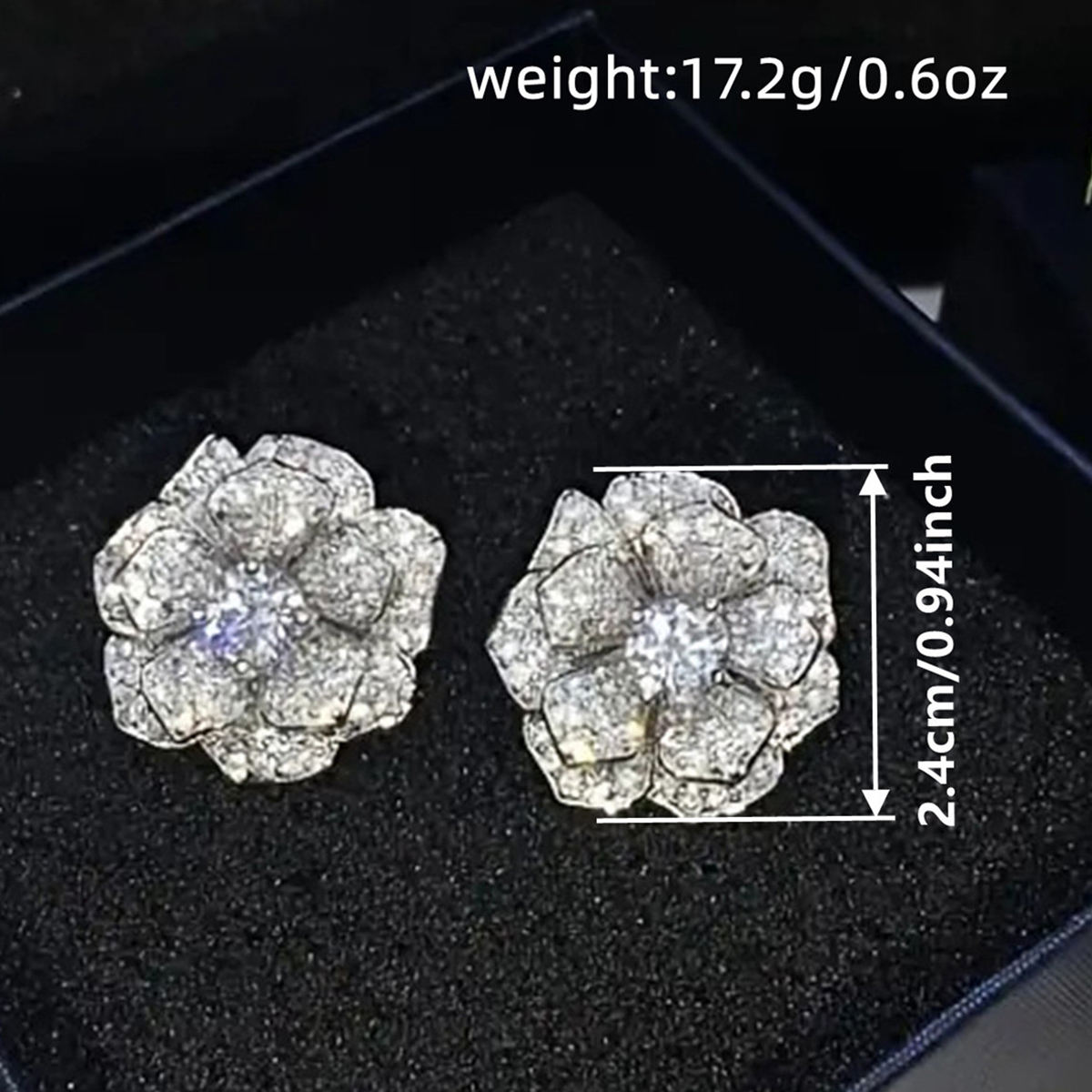 Women’s Flowers Stud Earrings With Claw Setting, Copper Base With White K Water Plating, Featuring Zircon Inlay 5