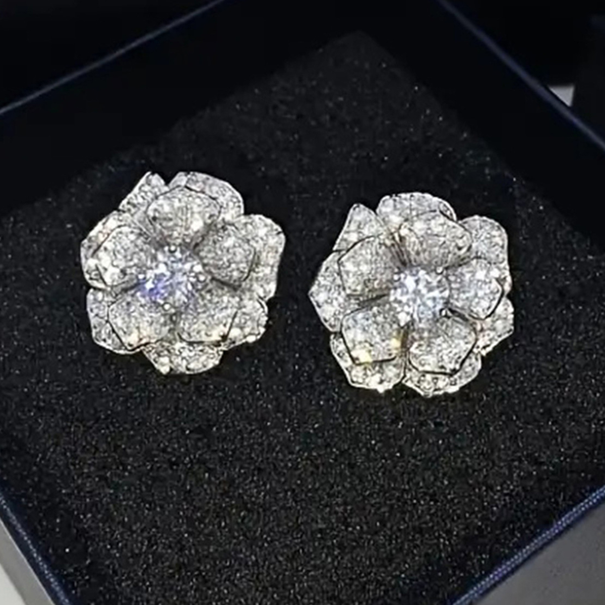 Women’s Flowers Stud Earrings With Claw Setting, Copper Base With White K Water Plating, Featuring Zircon Inlay 6