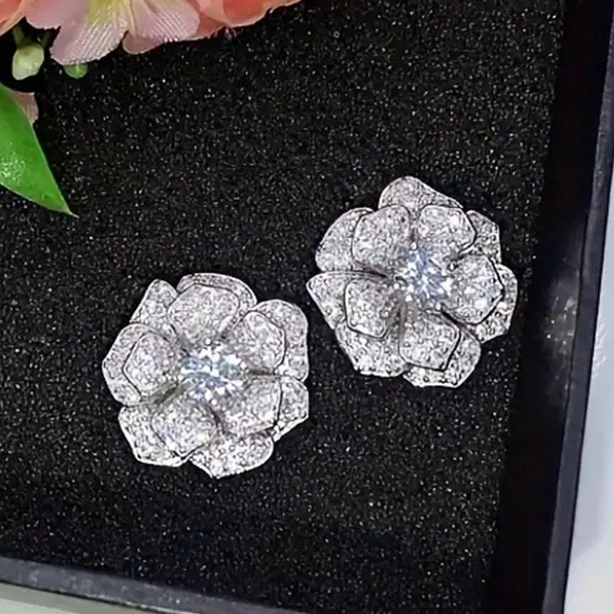 Women’s Flowers Stud Earrings With Claw Setting, Copper Base With White K Water Plating, Featuring Zircon Inlay 7