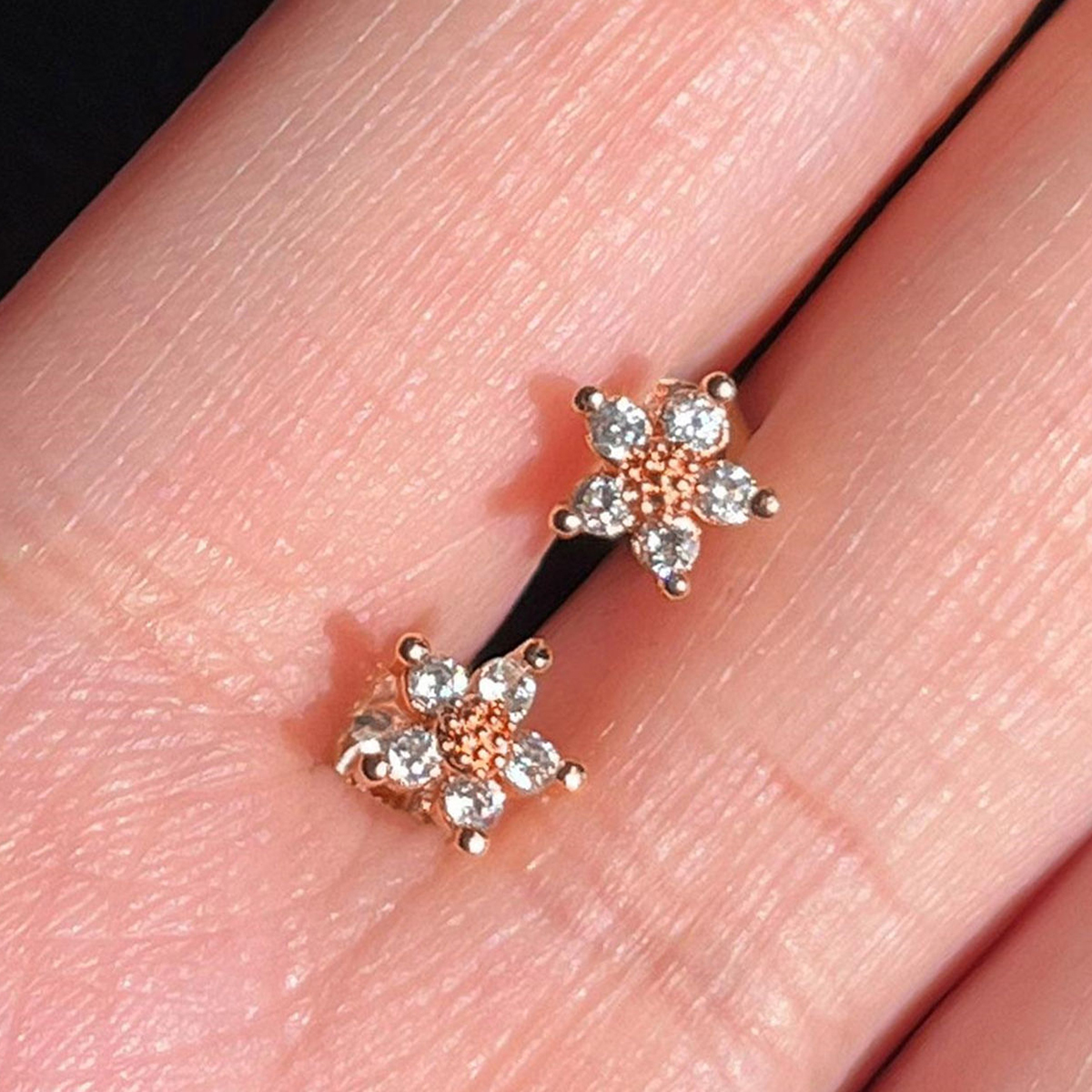 Women’s Flowers Stud Earrings With Pearl Inlay In KC Golden Plated Copper Featuring Claw Setting And Water Plating 7