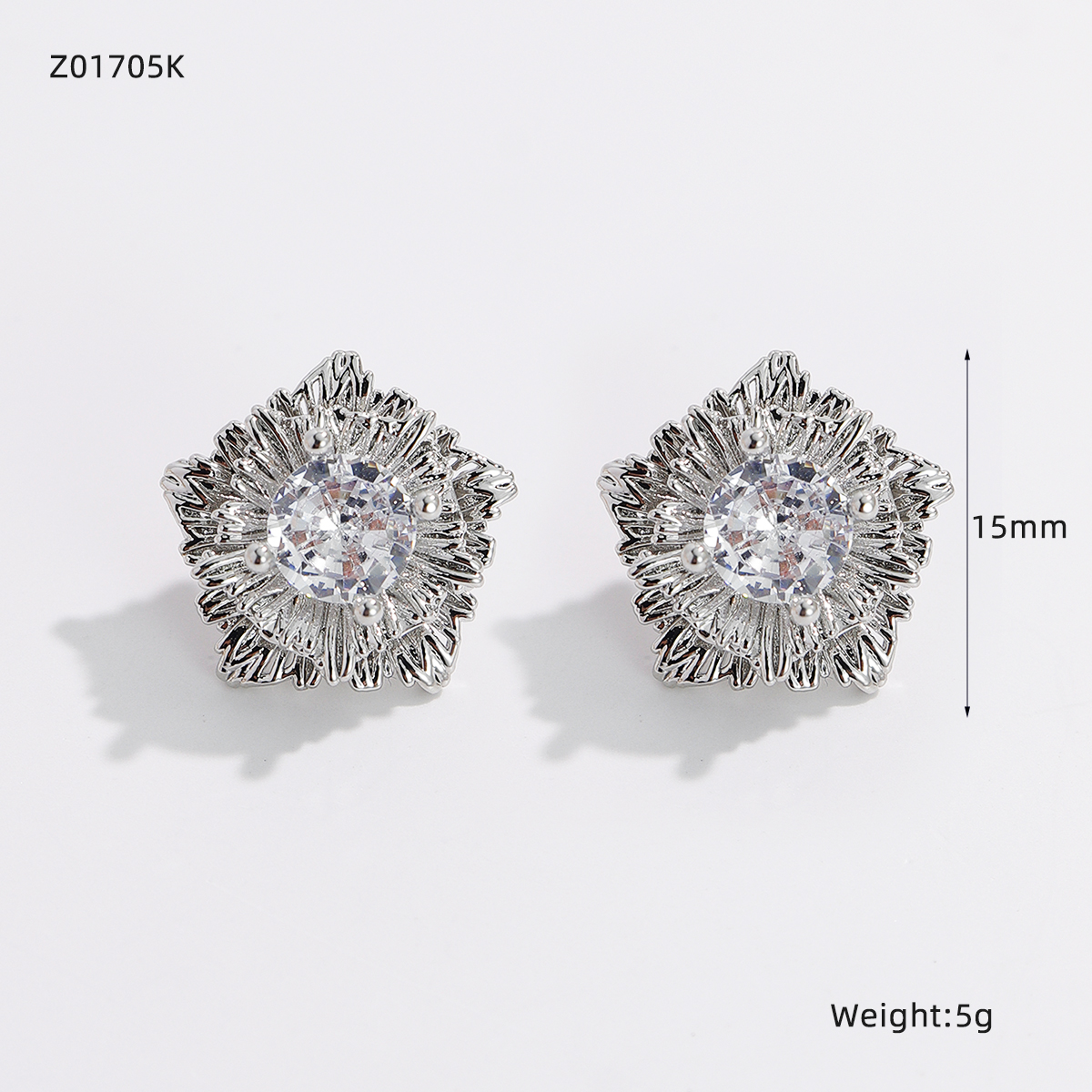 Women’s Flowers Stud Earrings With Zircon Inlay In Copper Bezel Setting Featuring Water-Plated Copper Finish