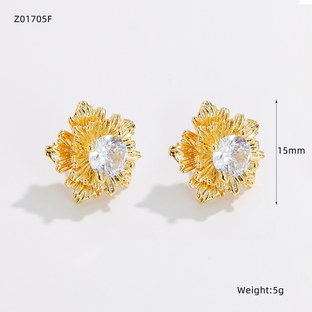Women’s Flowers Stud Earrings With Zircon Inlay In Copper Bezel Setting Featuring Water-Plated Copper Finish 4