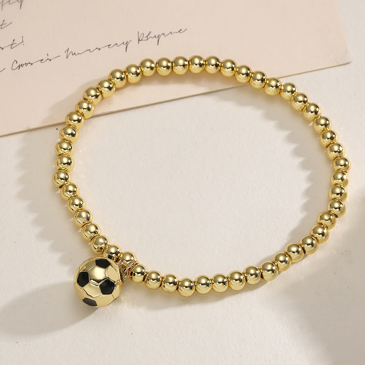Women’s Football Beaded Chain Bracelet With Zircon Inlay, Copper Base, And 18K Real Gold Water Plating 3