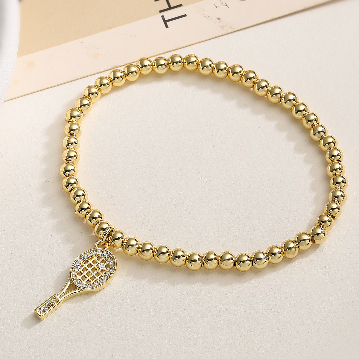 Women’s Football Beaded Chain Bracelet With Zircon Inlay, Copper Base, And 18K Real Gold Water Plating 4