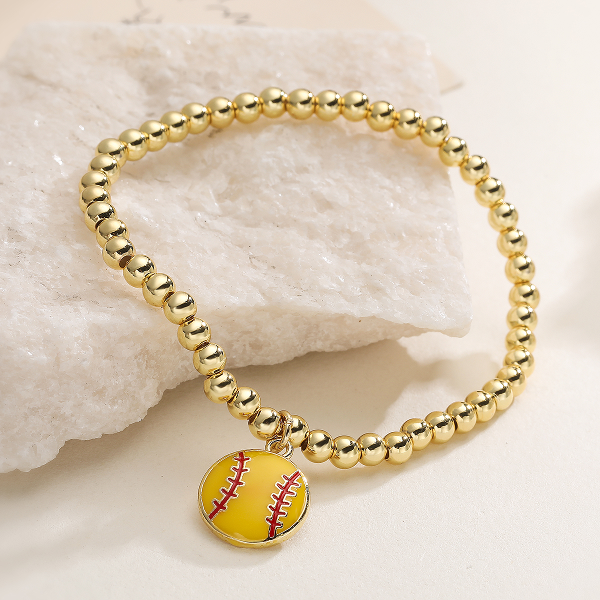 Women’s Football Beaded Chain Bracelet With Zircon Inlay, Copper Base, And 18K Real Gold Water Plating 5