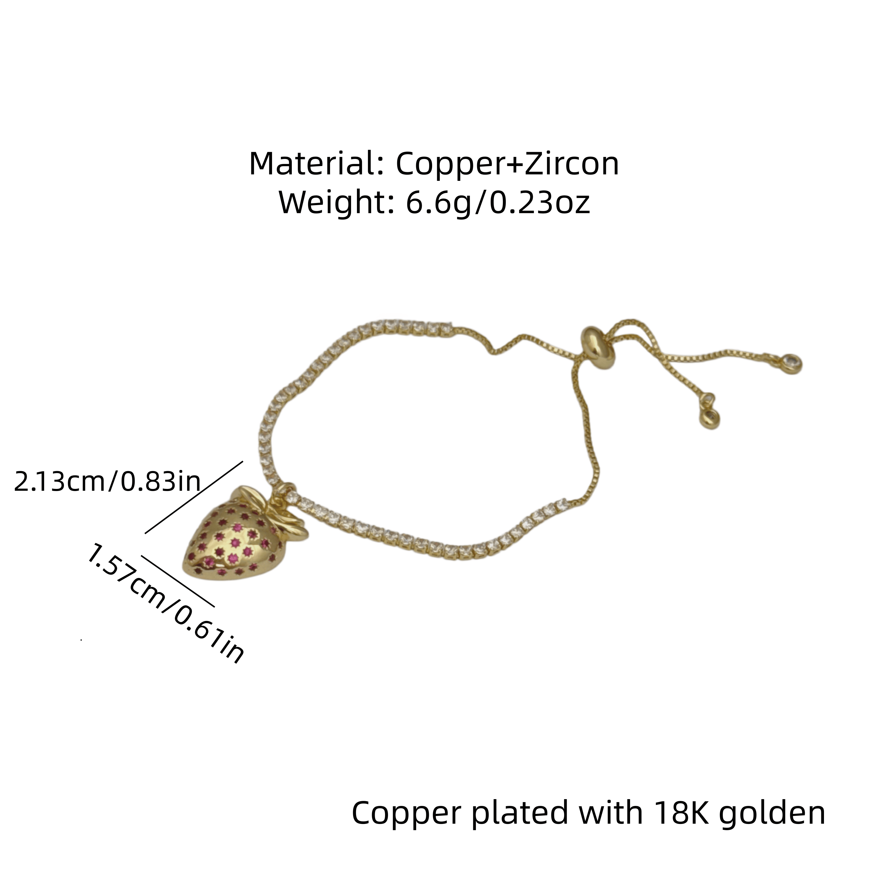 Women’s Fruit Bracelet With Bezel Setting, 18K Real Gold Plated Copper Tennis Chain Featuring Zircon Inlay 2