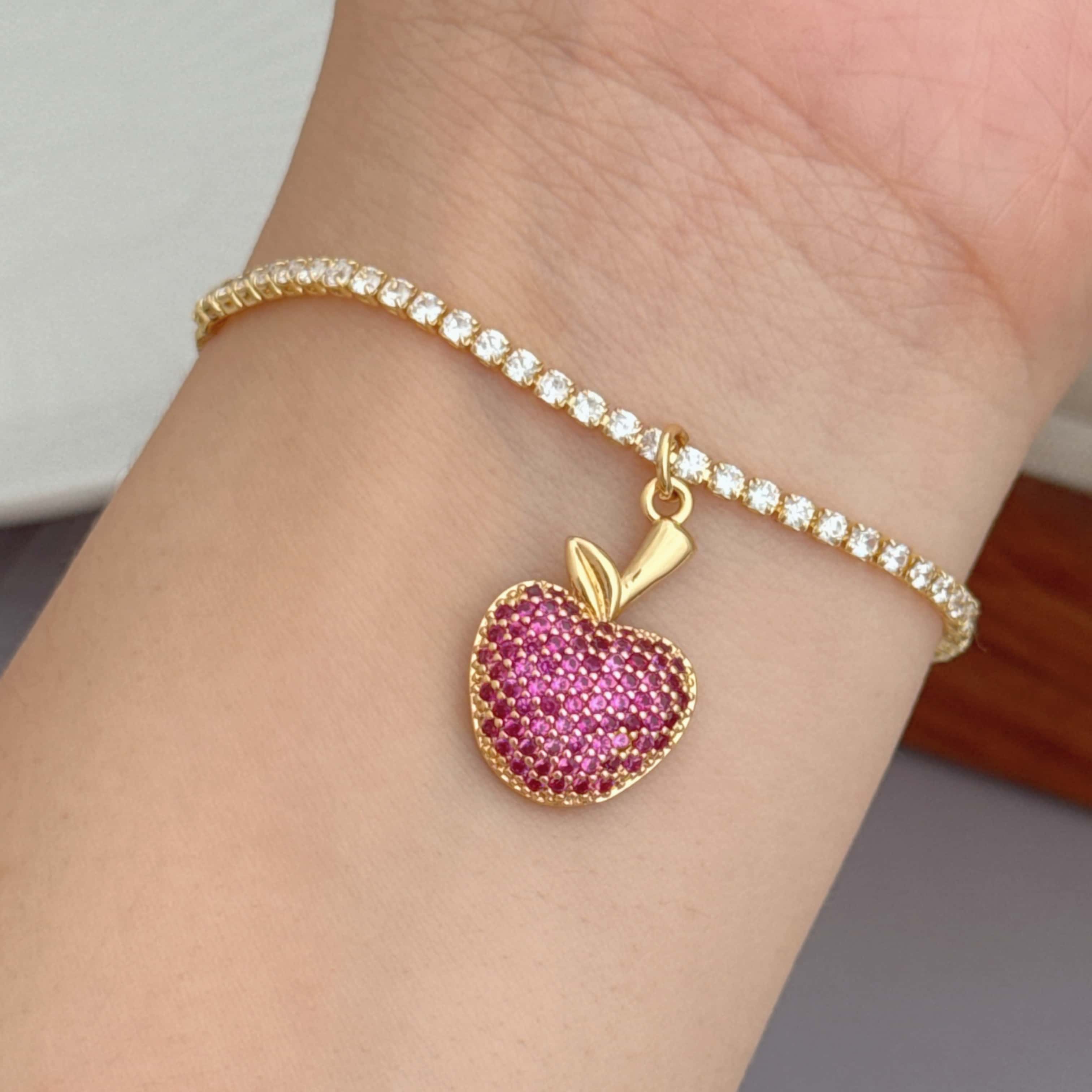 Women’s Fruit Bracelet With Bezel Setting, 18K Real Gold Plated Copper Tennis Chain Featuring Zircon Inlay 3