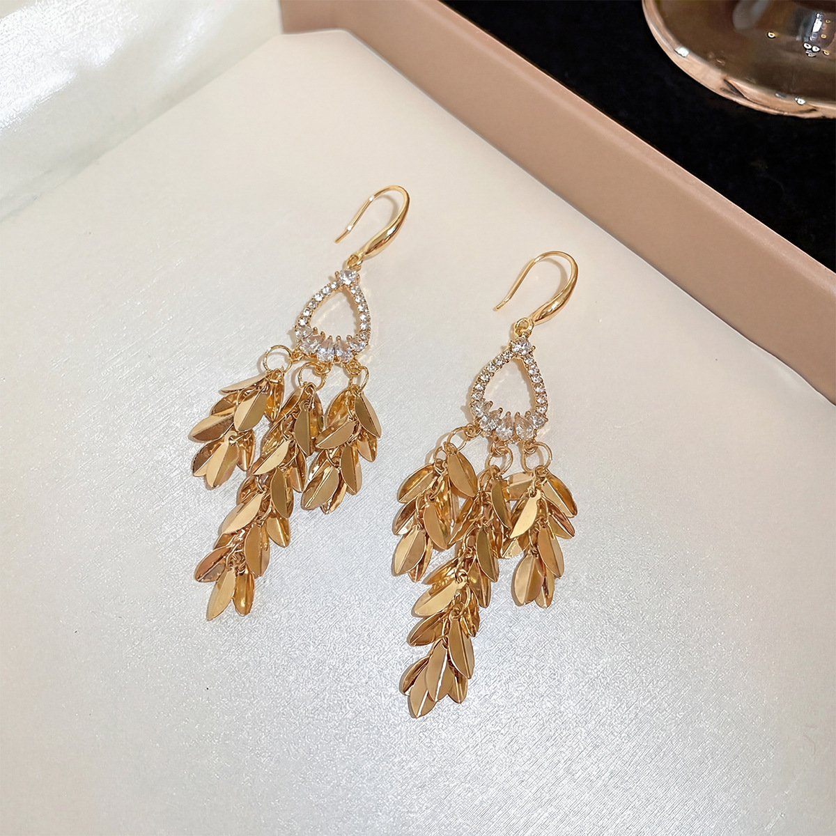 Women’s Real Gold Plated Copper Tassel Grain Drop Earrings Featuring Elegant Design 2