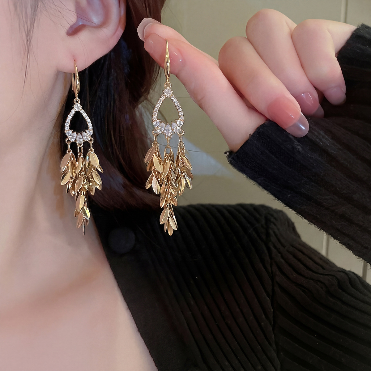Women’s Real Gold Plated Copper Tassel Grain Drop Earrings Featuring Elegant Design 3