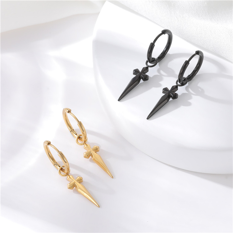 Women’s Hip-Hop Cross Earrings In 304 Stainless Steel, Steel Color, Perfect For Street Style