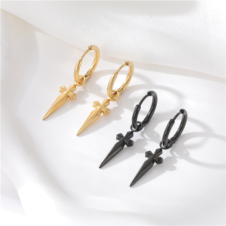 Women’s Hip-Hop Cross Earrings In 304 Stainless Steel, Steel Color, Perfect For Street Style 2