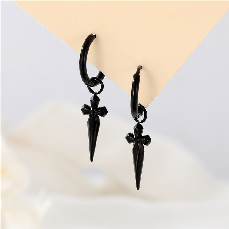 Women’s Hip-Hop Cross Earrings In 304 Stainless Steel, Steel Color, Perfect For Street Style 4