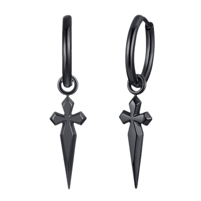 Women’s Hip-Hop Cross Earrings In 304 Stainless Steel, Steel Color, Perfect For Street Style 5