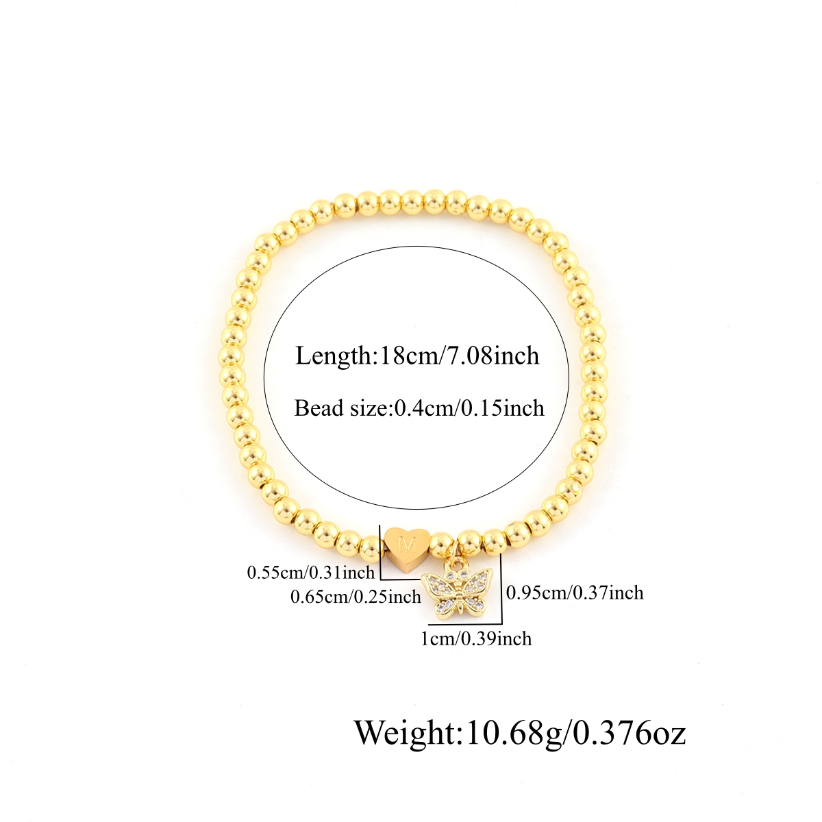 Women’s Letter Pattern Beaded Chain Bracelet With 18K Real Gold Plated Copper And Zircon Inlay, Electroplated Finish 2