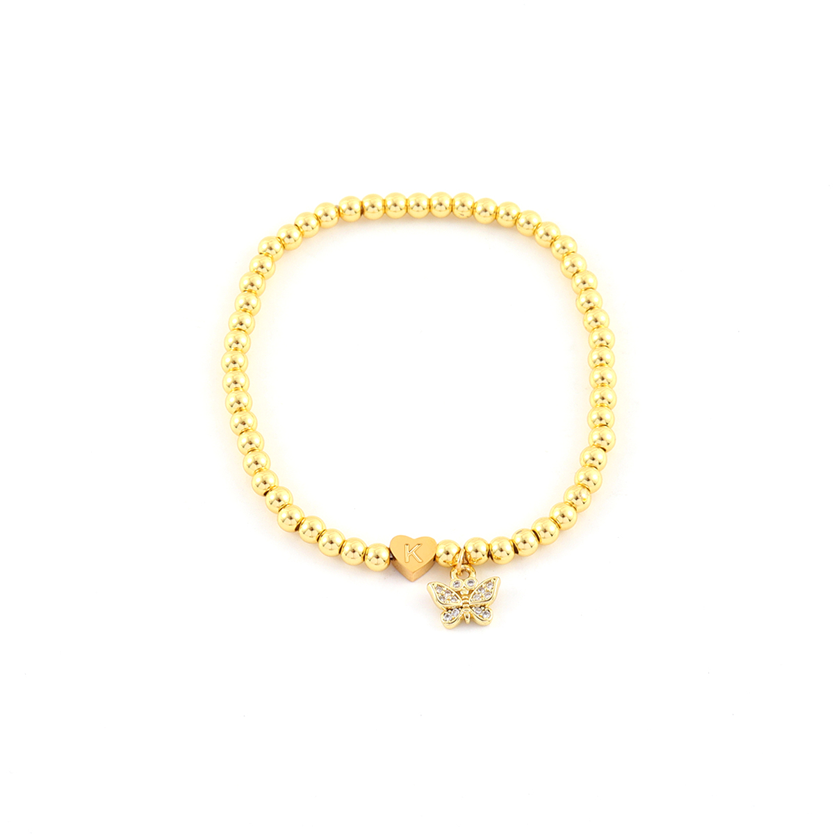 Women’s Letter Pattern Beaded Chain Bracelet With 18K Real Gold Plated Copper And Zircon Inlay, Electroplated Finish 3