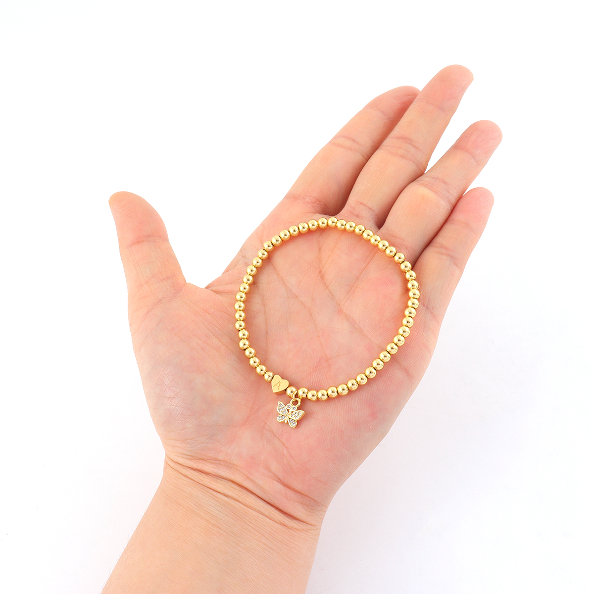 Women’s Letter Pattern Beaded Chain Bracelet With 18K Real Gold Plated Copper And Zircon Inlay, Electroplated Finish 4