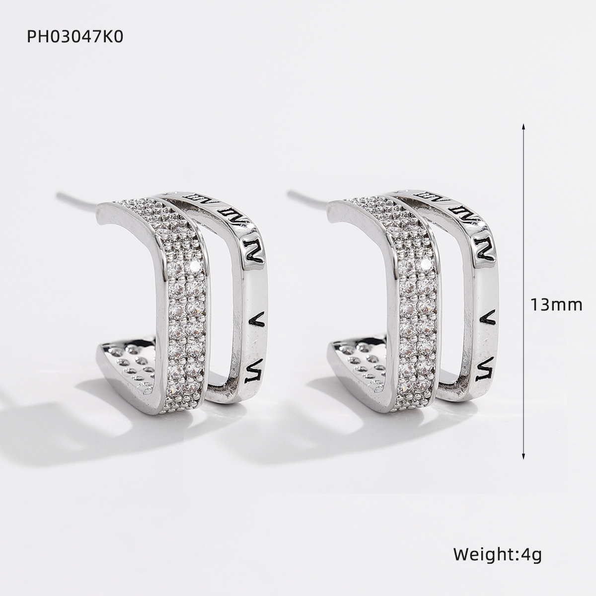 Women’s Letter Pattern Earrings With Bezel Setting, Copper Material And Zircon Inlay, Featuring Water Copper Plating