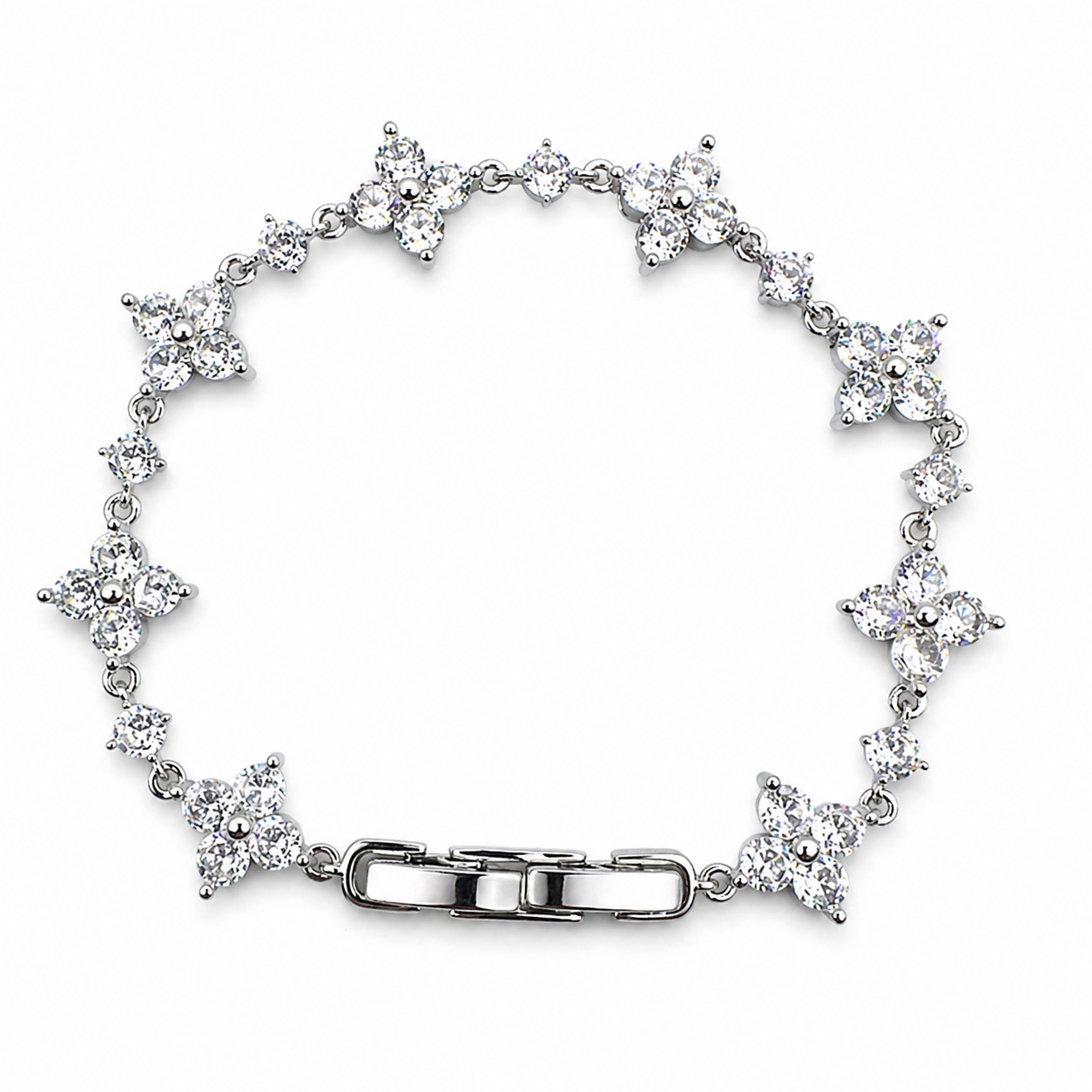 Lucky Heart Women's Bracelet In White K Plated Copper With Zircon Inlay, Electroplated Finish 5
