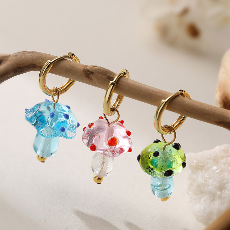 Women’s Mushroom Stud Earrings With Zircon Inlay, Copper Base Featuring 18K Real Gold Water Plating