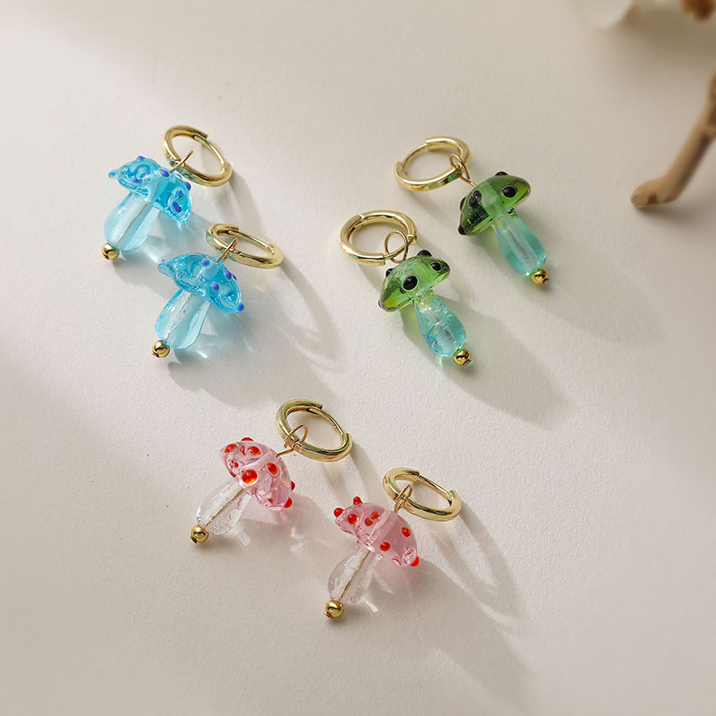 Women’s Mushroom Stud Earrings With Zircon Inlay, Copper Base Featuring 18K Real Gold Water Plating 2