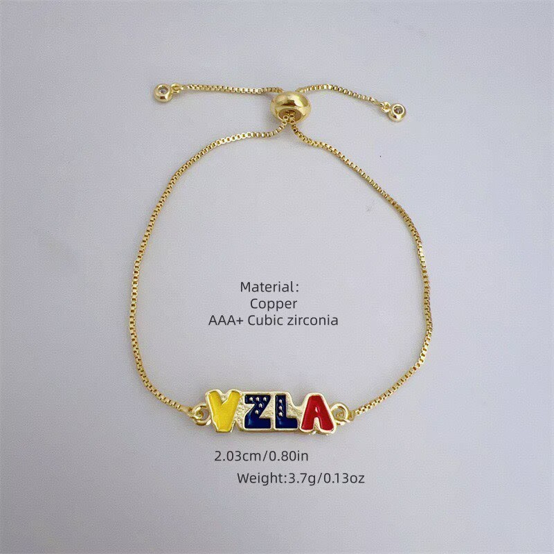 Women’s National Flag Bracelet With Bezel Setting, PVD Coated Copper, 18K Real Gold Plated Slider Chain 2