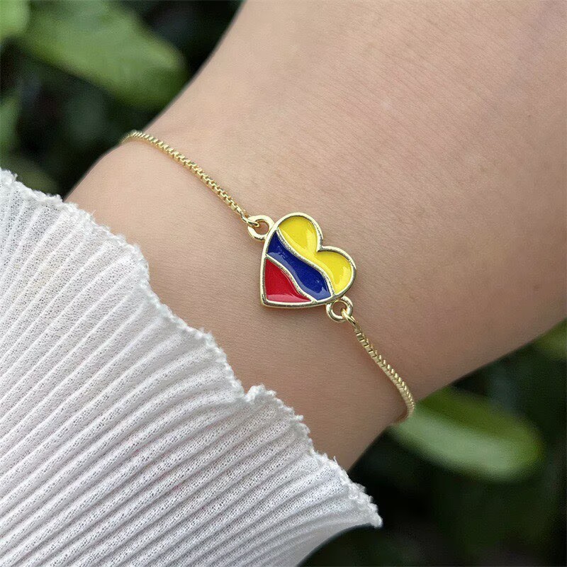 Women’s National Flag Bracelet With Bezel Setting, PVD Coated Copper, 18K Real Gold Plated Slider Chain 4